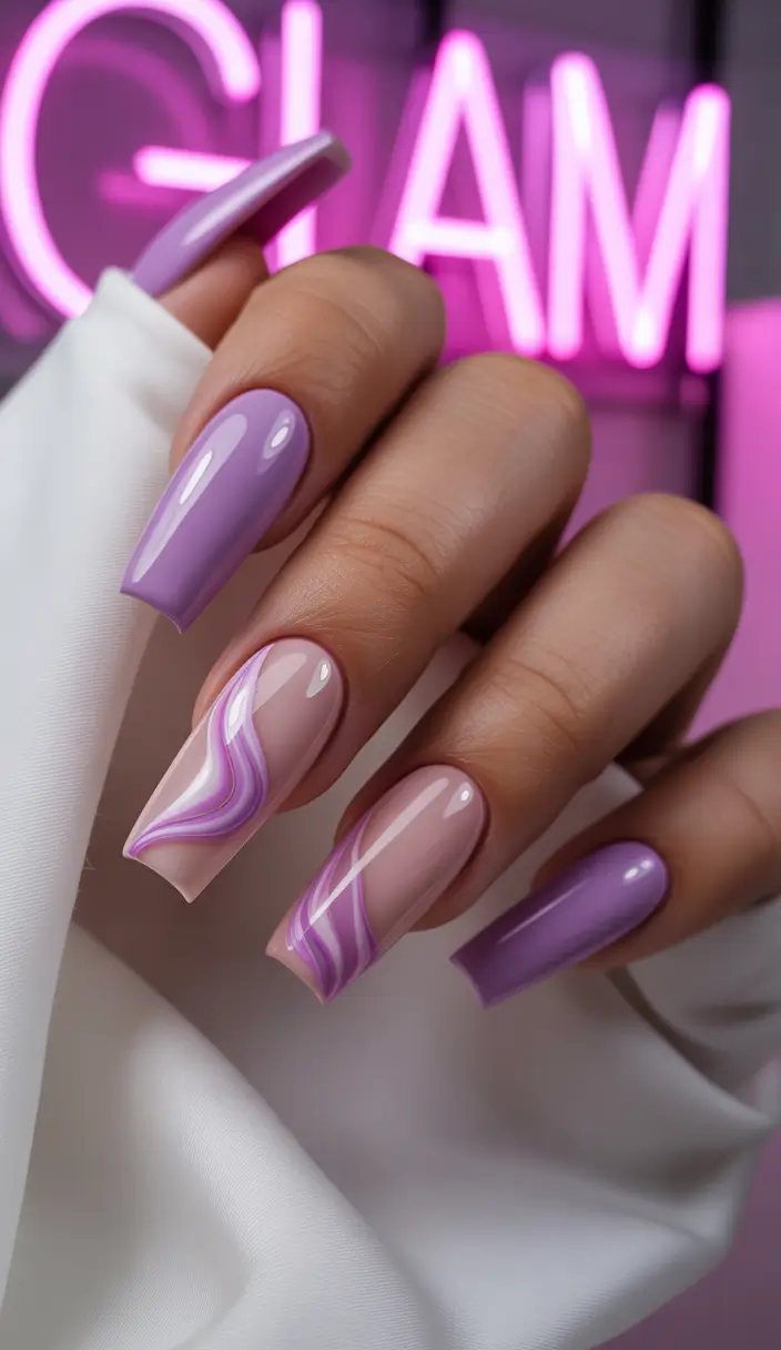Fresh Nail Inspo for Summer 2025 Glam Amethyst Swirl