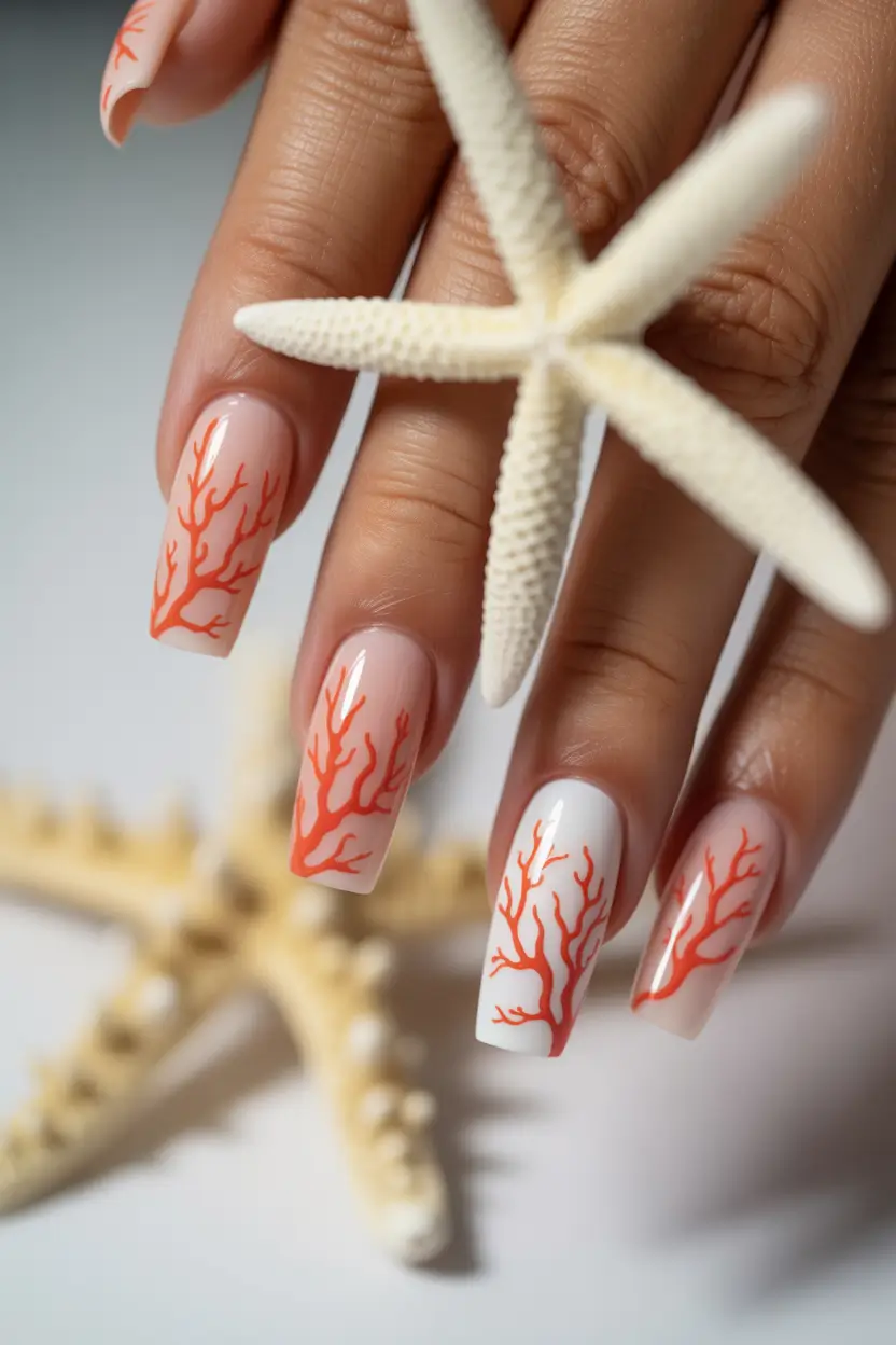 Fresh Nail Inspo for Summer 2025 Tangerine Coral Fantasy