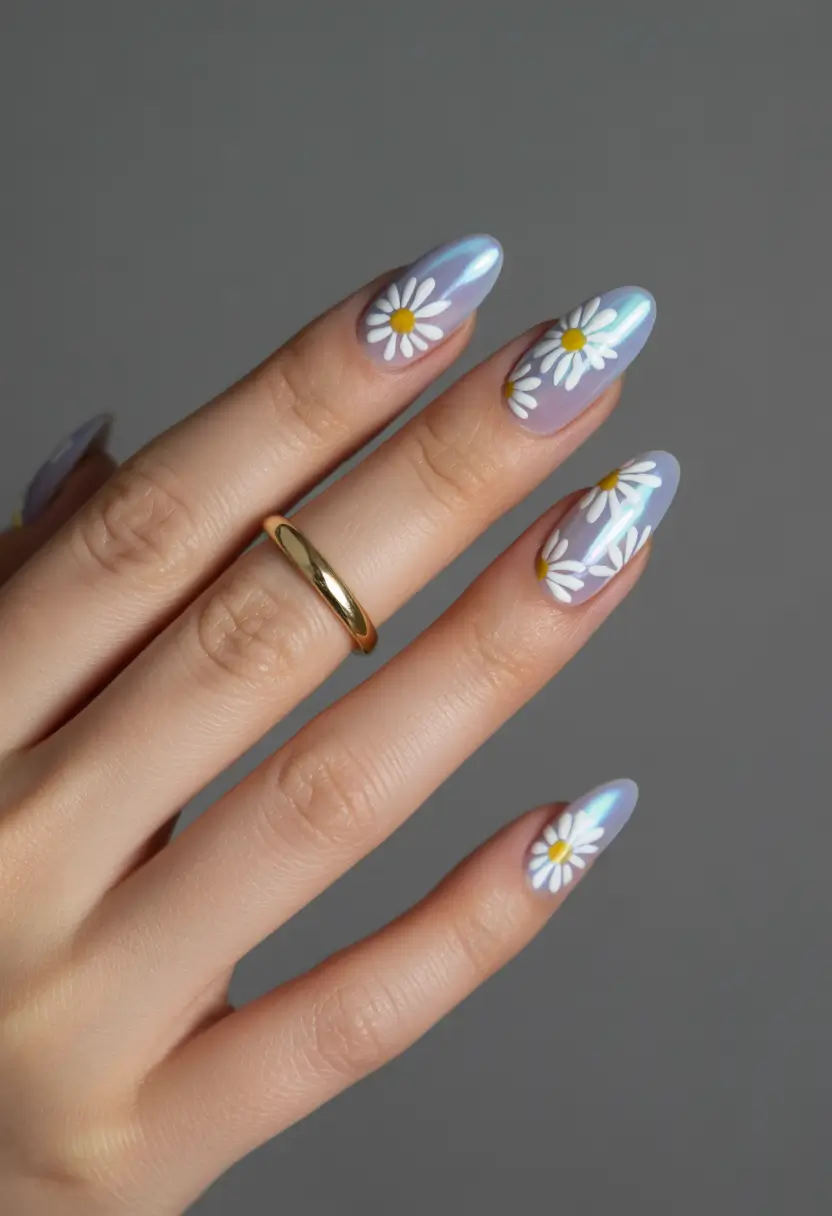 Fresh Nail Inspo for Summer 2025 Iridescent Daisies & Lavender Fields