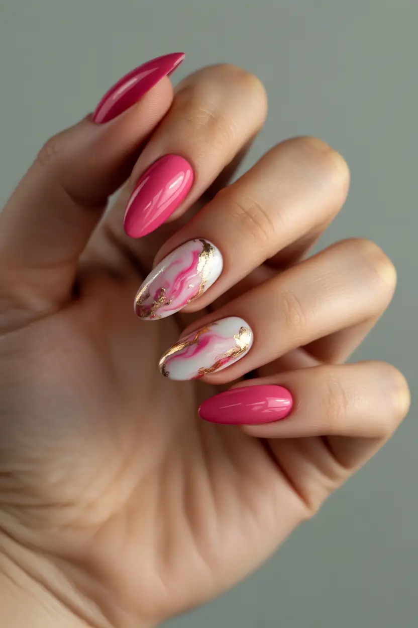 Fresh Nail Inspo for Summer 2025 Molten Marble & Hot Pink Luxe