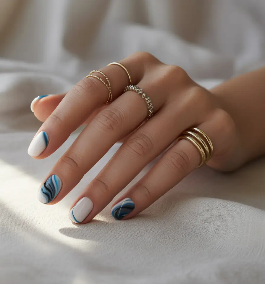 Fresh Nail Inspo for Summer 2025 Ocean Lines on Matte Porcelain