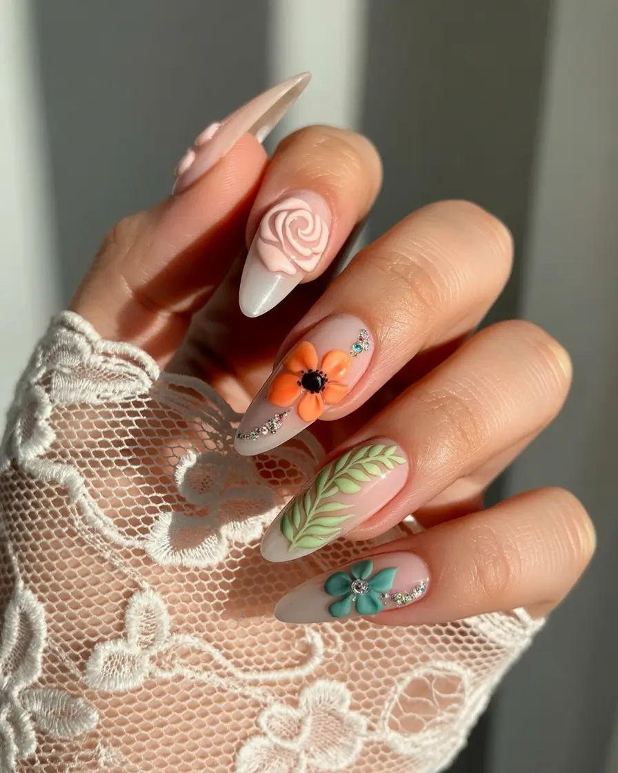 Fresh Nail Inspo for Summer 2025 3D Garden Party