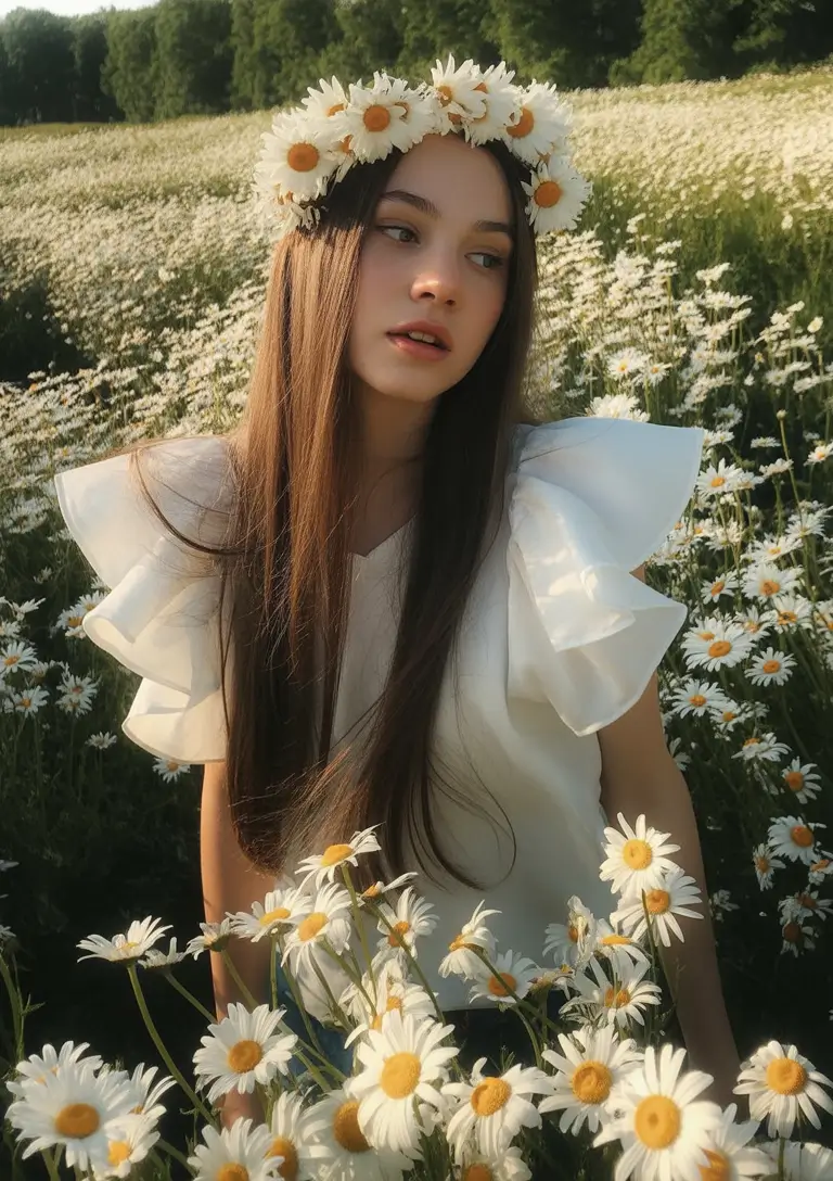 Fresh Summer Hairstyles for Teen Girls 2025+Straight Daisy Crown Hair for Wildflower Moods