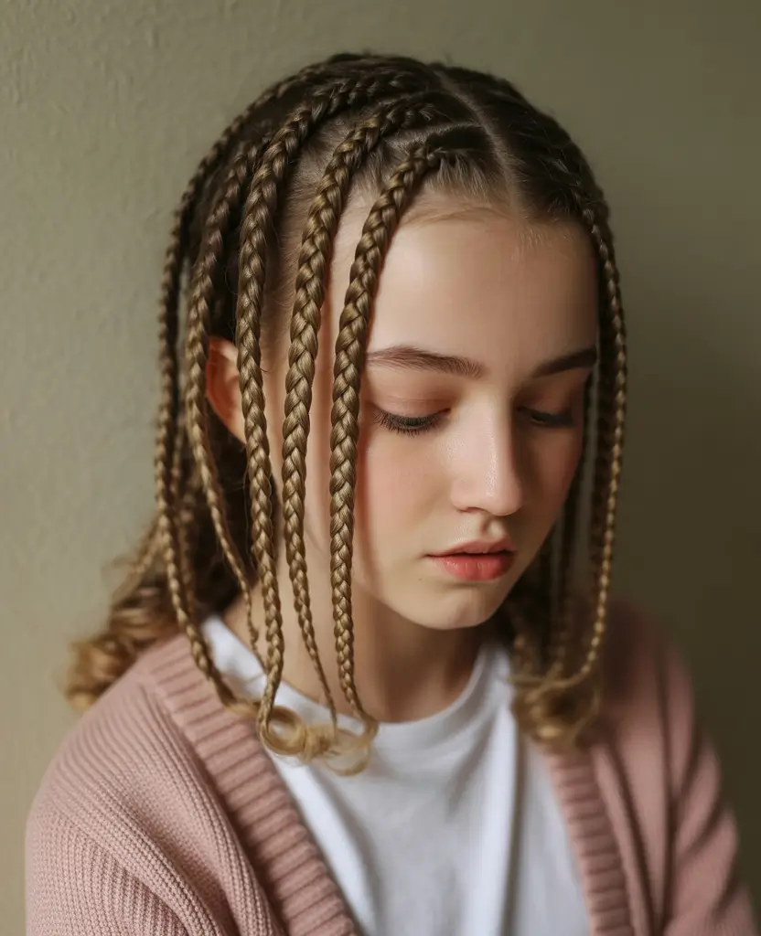 Fresh Summer Hairstyles for Teen Girls 2025+Mini Cornrow Braids with Loose Curls