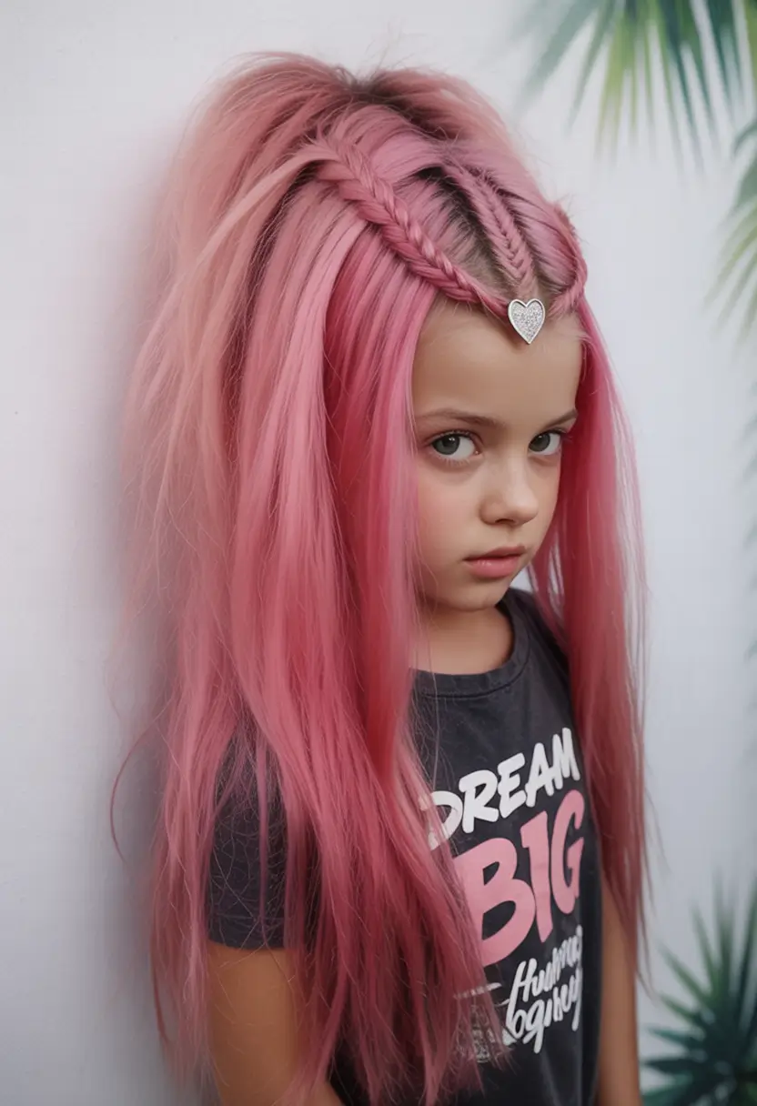 Fresh Summer Hairstyles for Teen Girls 2025 Barbiecore Braids with a Pop Heart