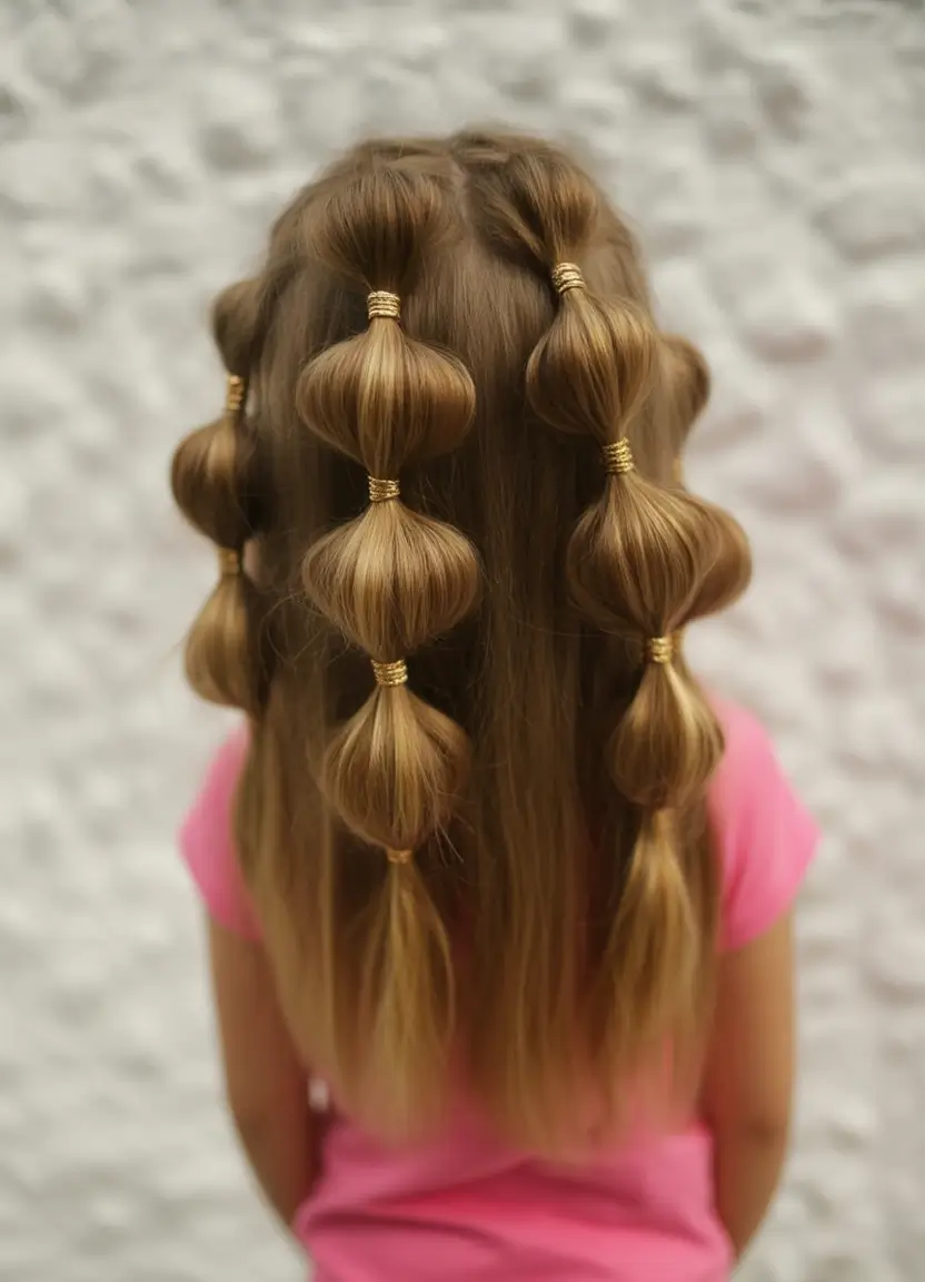 Fresh Summer Hairstyles for Teen Girls 2025+Bubble Braids with Golden Wraps