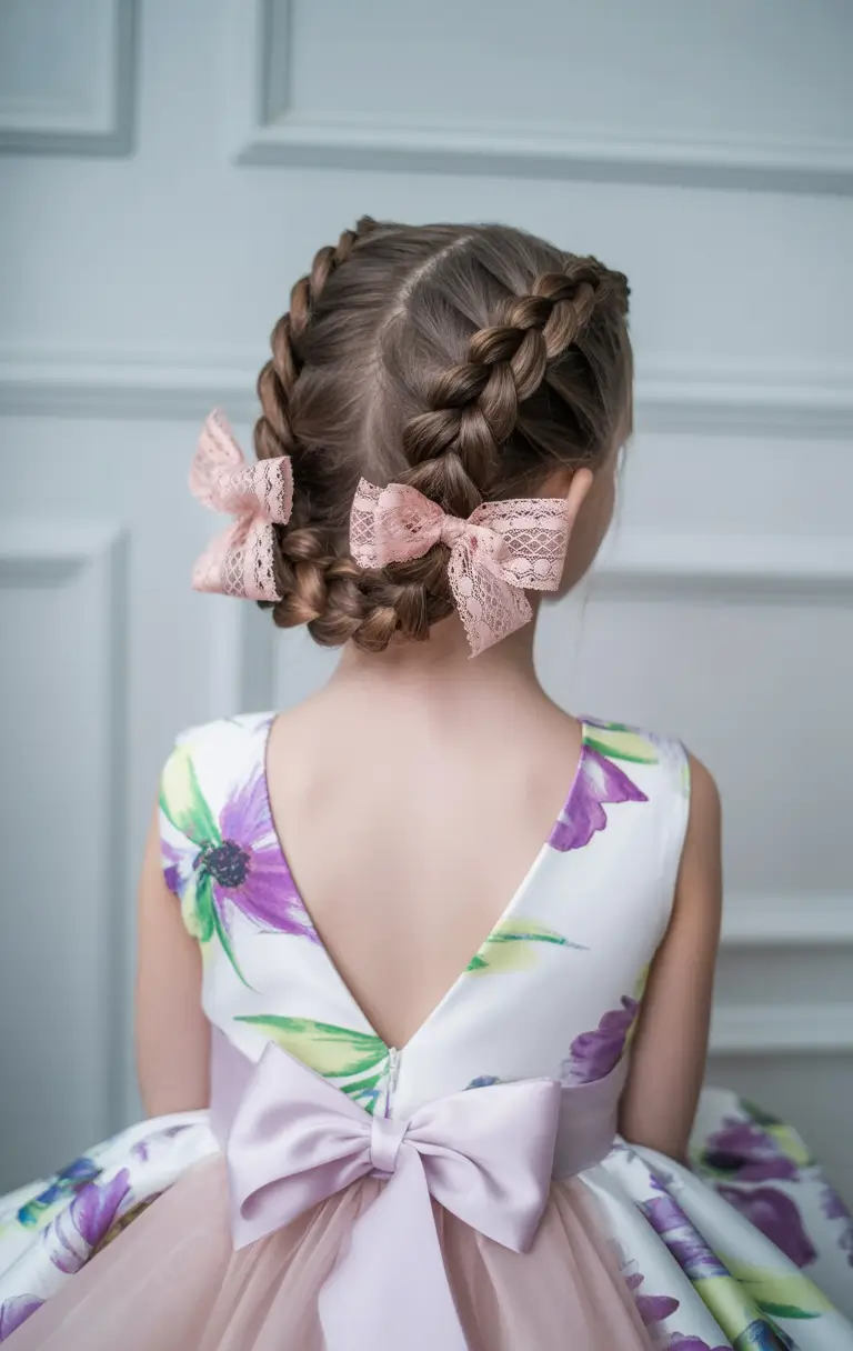 Fresh Summer Hairstyles for Teen Girls 2025+Romantic Dutch Braids with Lace Bow Accents