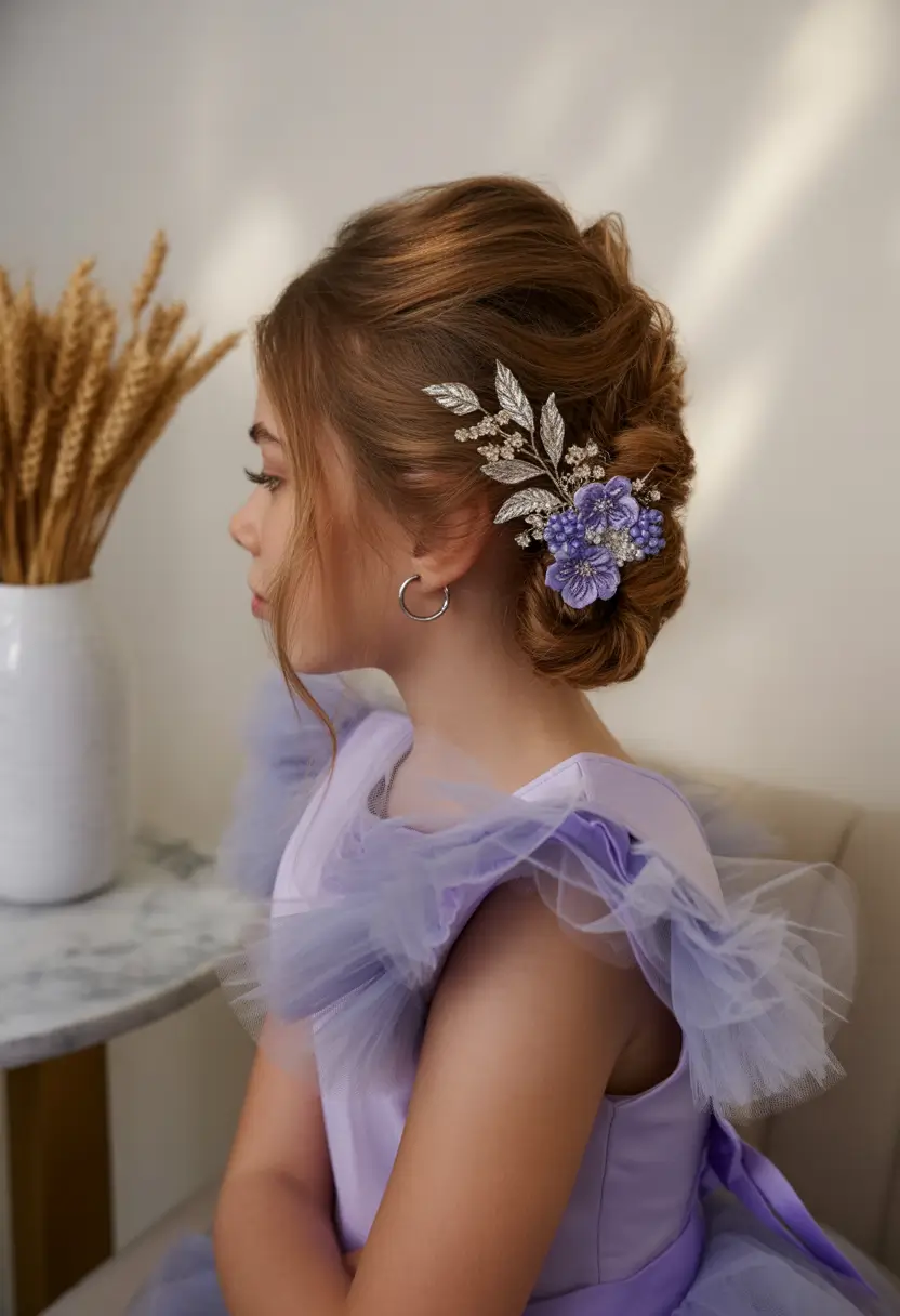 Fresh Summer Hairstyles for Teen Girls 2025+Elegant Low Chignon with Floral Barrette