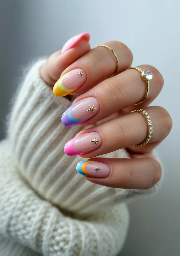 Fun Summer Nail Art Ideas 2025 Pastel Starry French Tips
