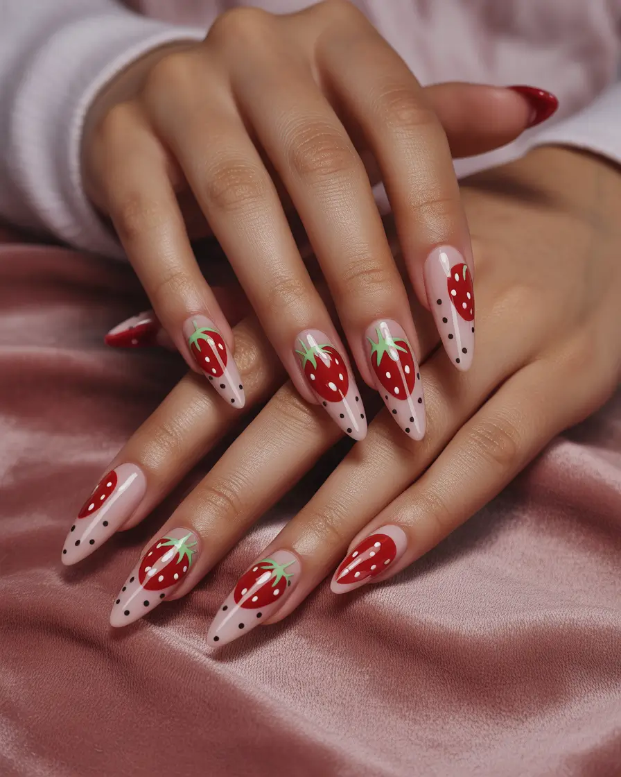 Fun Summer Nail Art Ideas 2025 Strawberry Garden Delight