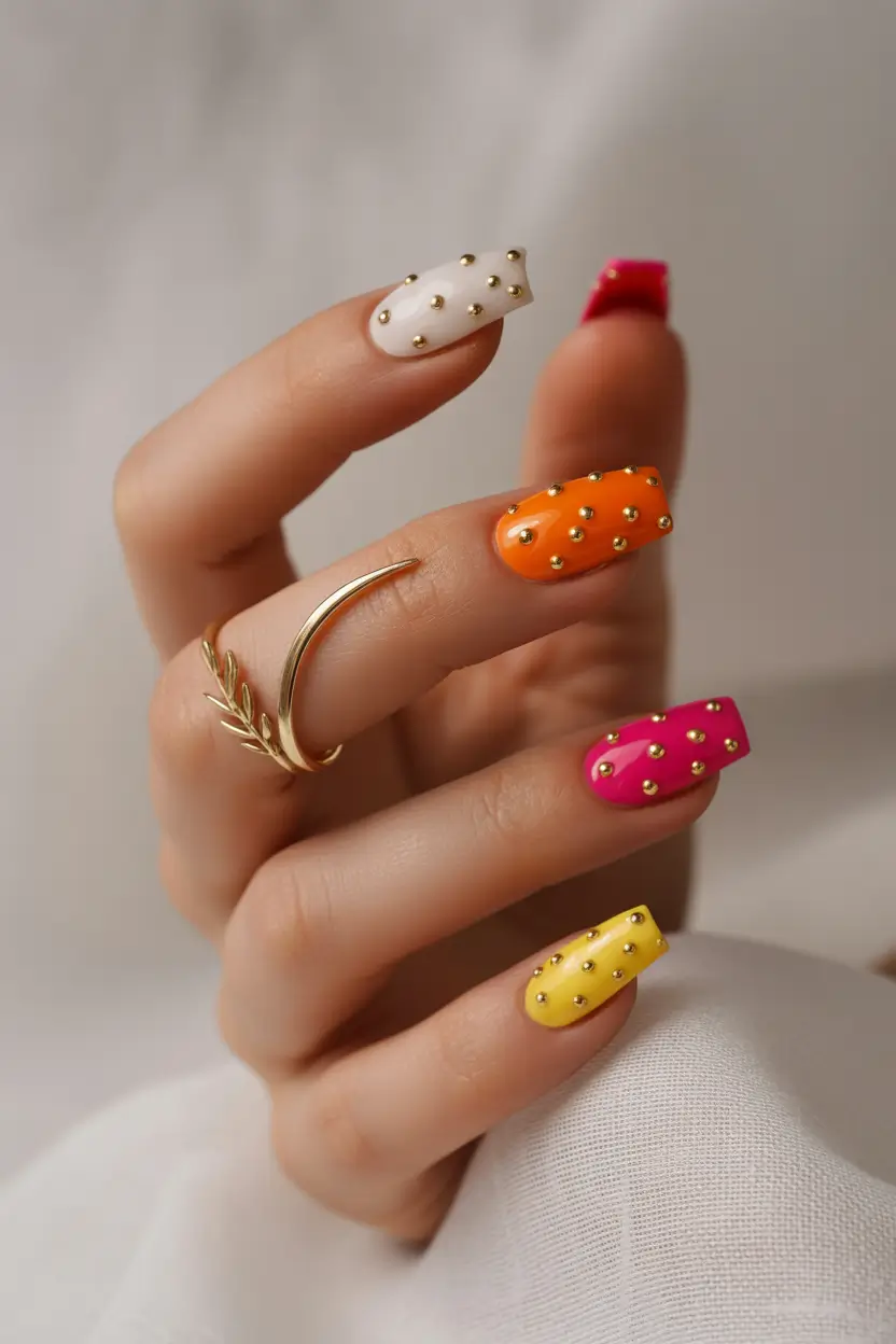 Fun Summer Nail Art Ideas 2025 Golden Dot Glam