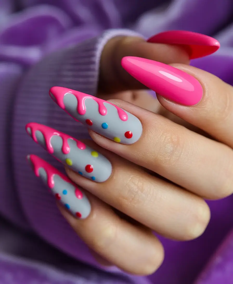 Fun Summer Nail Art Ideas 2025 Neon Drip & Sprinkle Delight