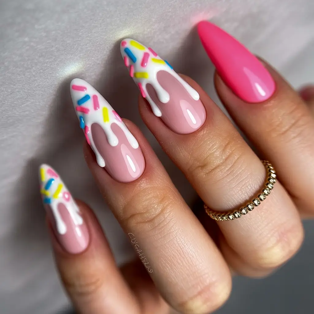 Fun Summer Nail Art Ideas 2025 Sweet Sprinkle Ice Cream Drip