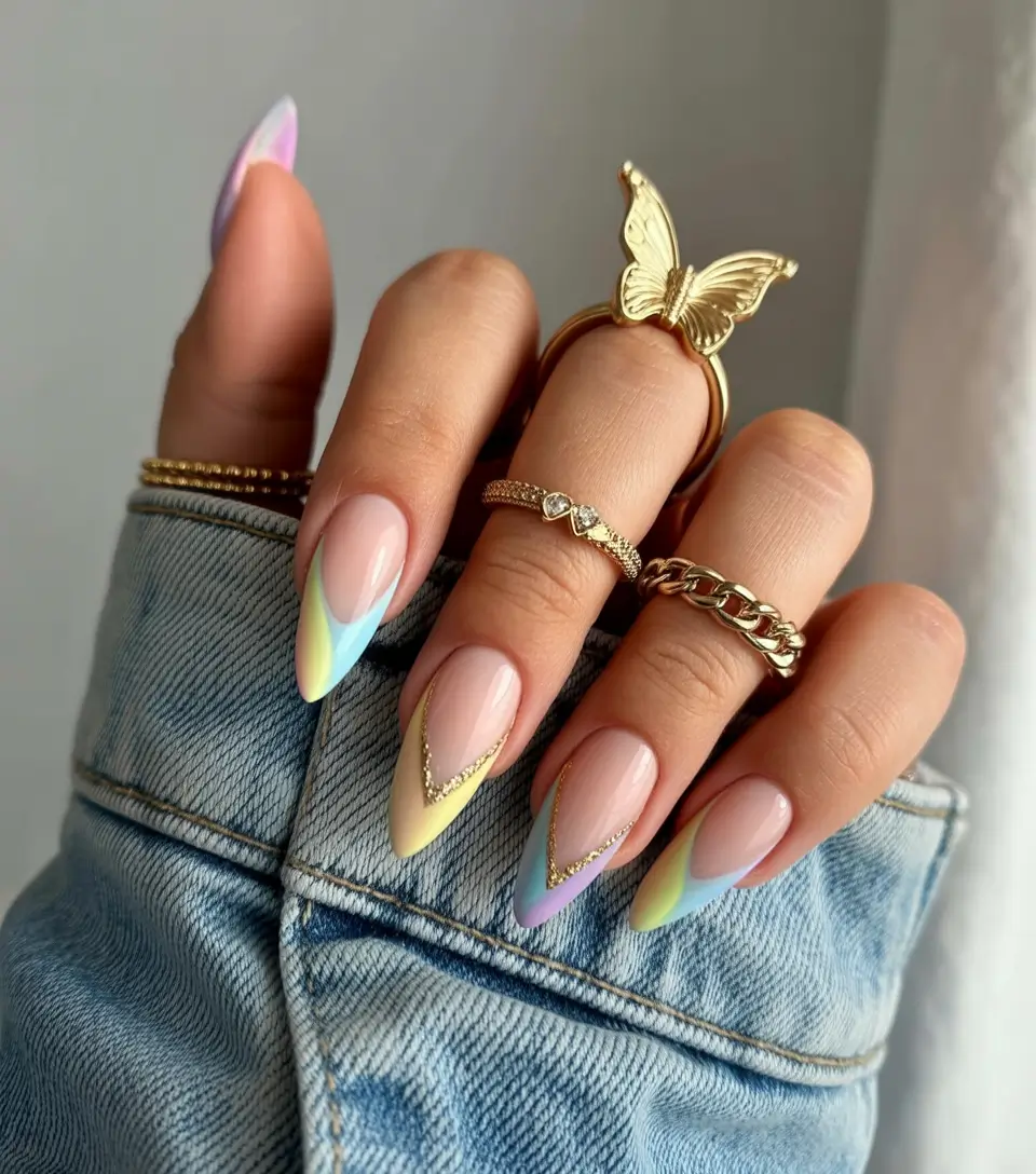 Fun Summer Nail Art Ideas 2025 Pastel Dreams with Gold Accents