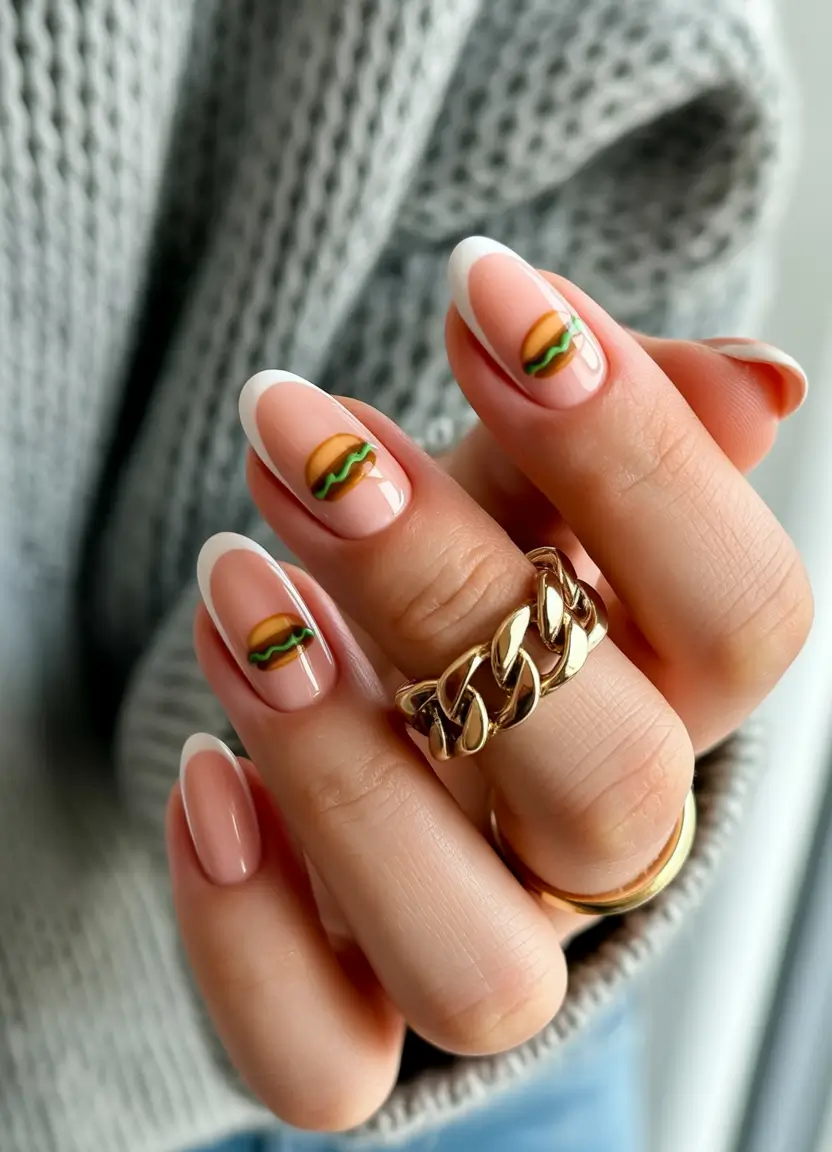Burger-Inspired Fun French Summer Nail Art 2025