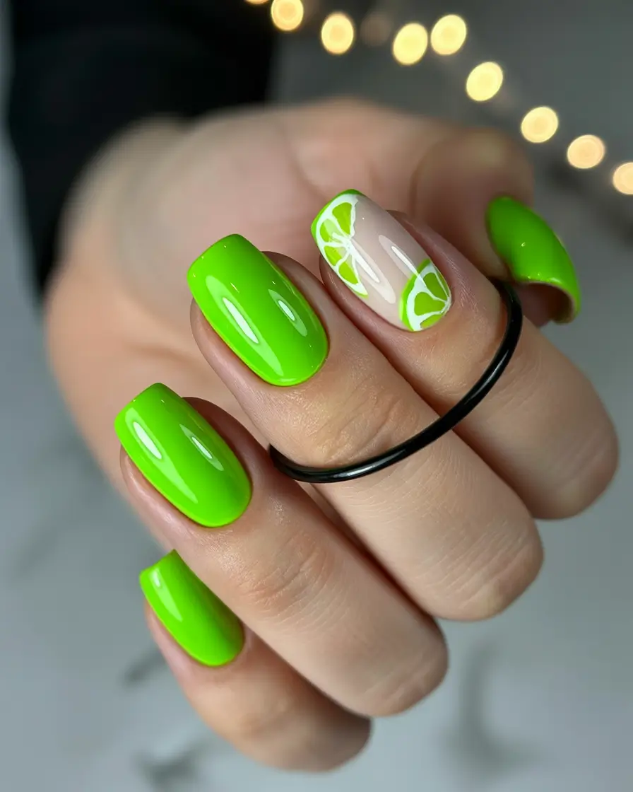Glossy Gel Nail Designs for Summer 2025 Zesty Lime Citrus