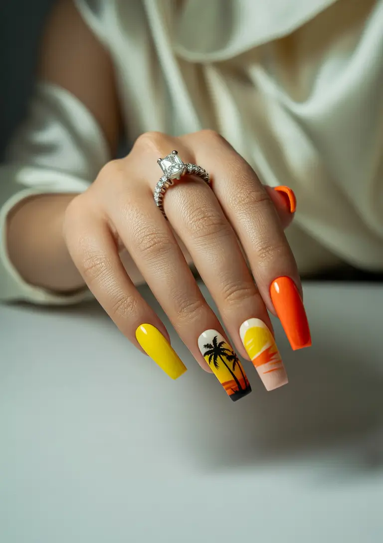Glossy Gel Nail Designs for Summer 2025 - Sunset Paradise