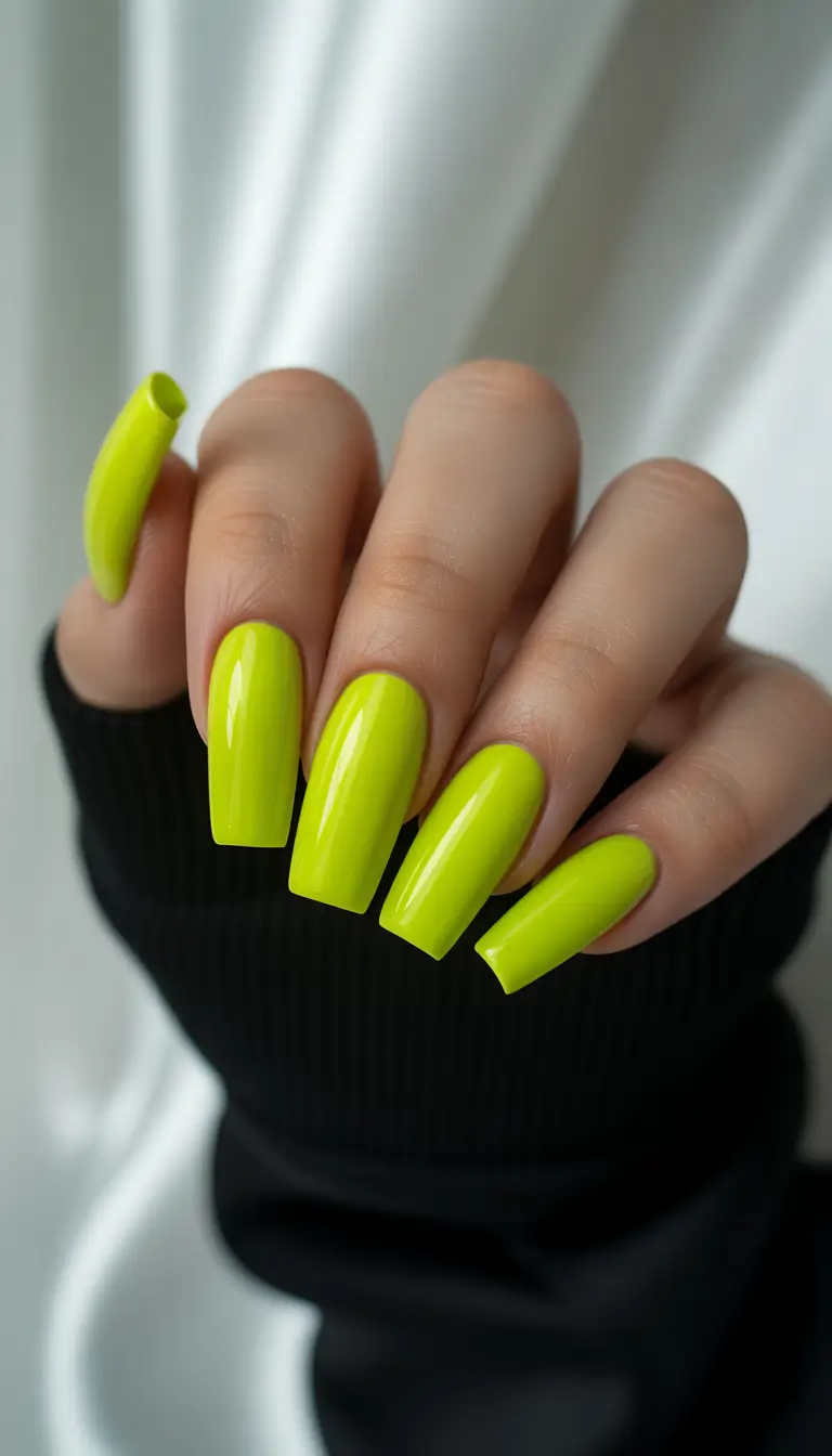 Glossy Gel Nail Designs for Summer 2025 Bold Lime Green