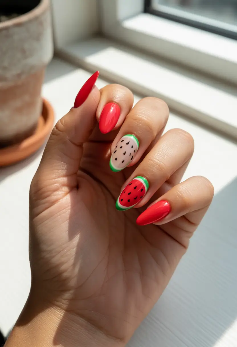 Glossy Gel Nail Designs for Summer 2025 Juicy Watermelon Nails