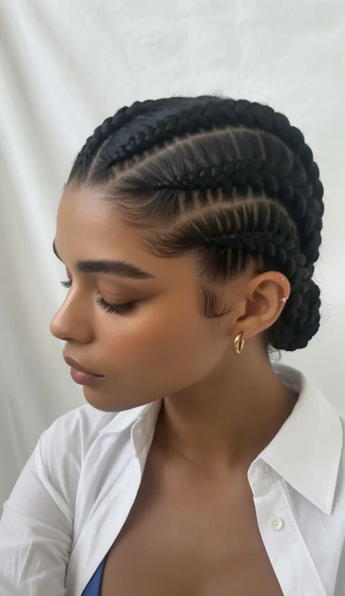 Gorgeous Braids for Black Women Summer 2025+Elegant Cornrow Bun With Sculpted Parts
