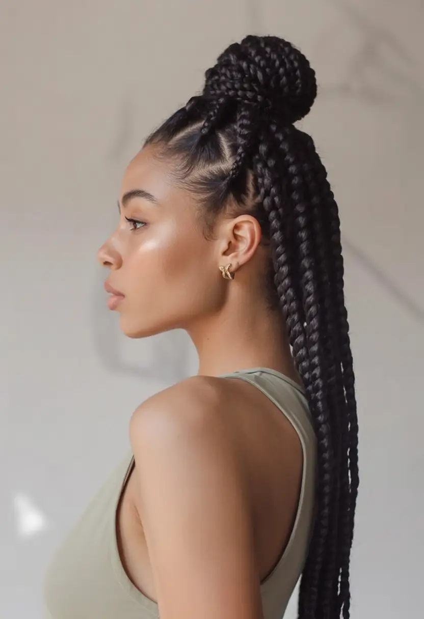 Gorgeous Braids for Black Women Summer 2025+High Bun Braids with Sleek Side Lines