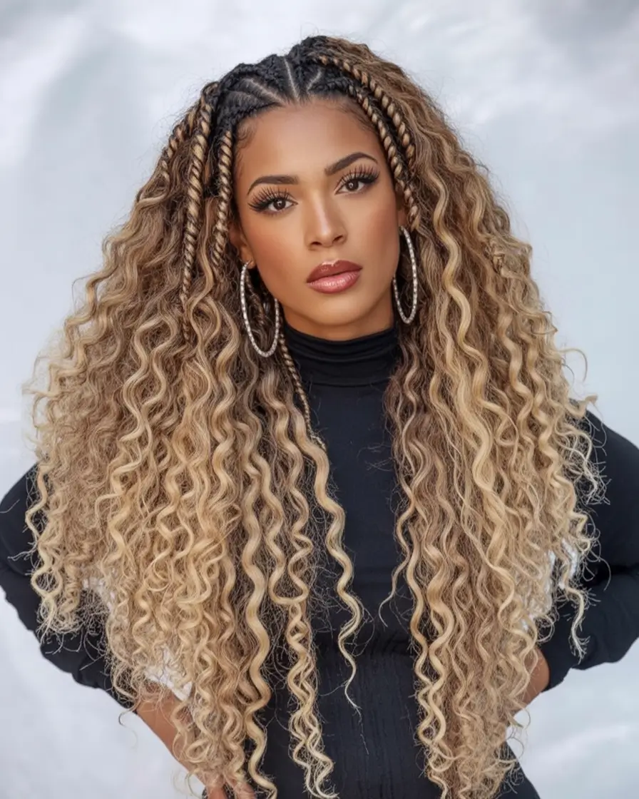 Gorgeous Braids for Black Women Summer 2025+Blonde Hybrid Curls with Braided Crown