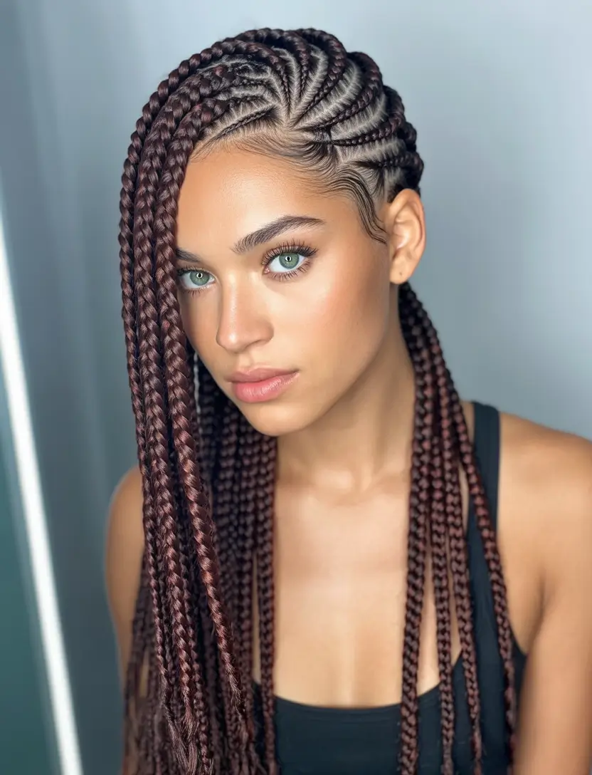Gorgeous Braids for Black Women Summer 2025+Precision Cornrows with Wine Tones