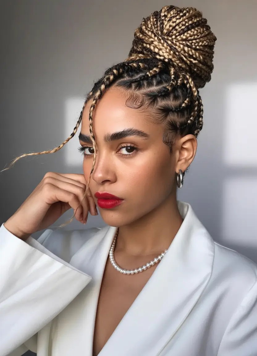 Gorgeous Braids for Black Women Summer 2025+Golden High Bun with Statement Edges