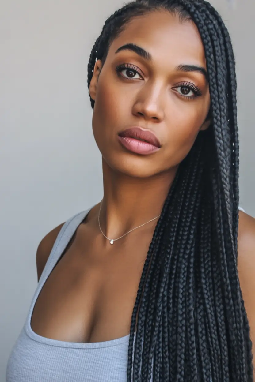 Gorgeous Braids for Black Women Summer 2025+Classic Jet-Black Mid-Sized Box Braids