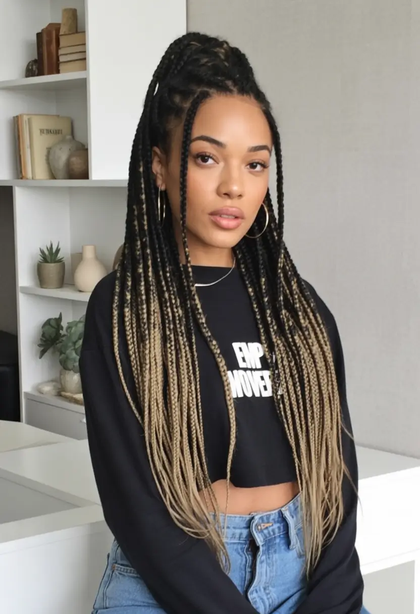 Gorgeous Braids for Black Women Summer 2025+High Half-Up Braids with Blonde Tips
