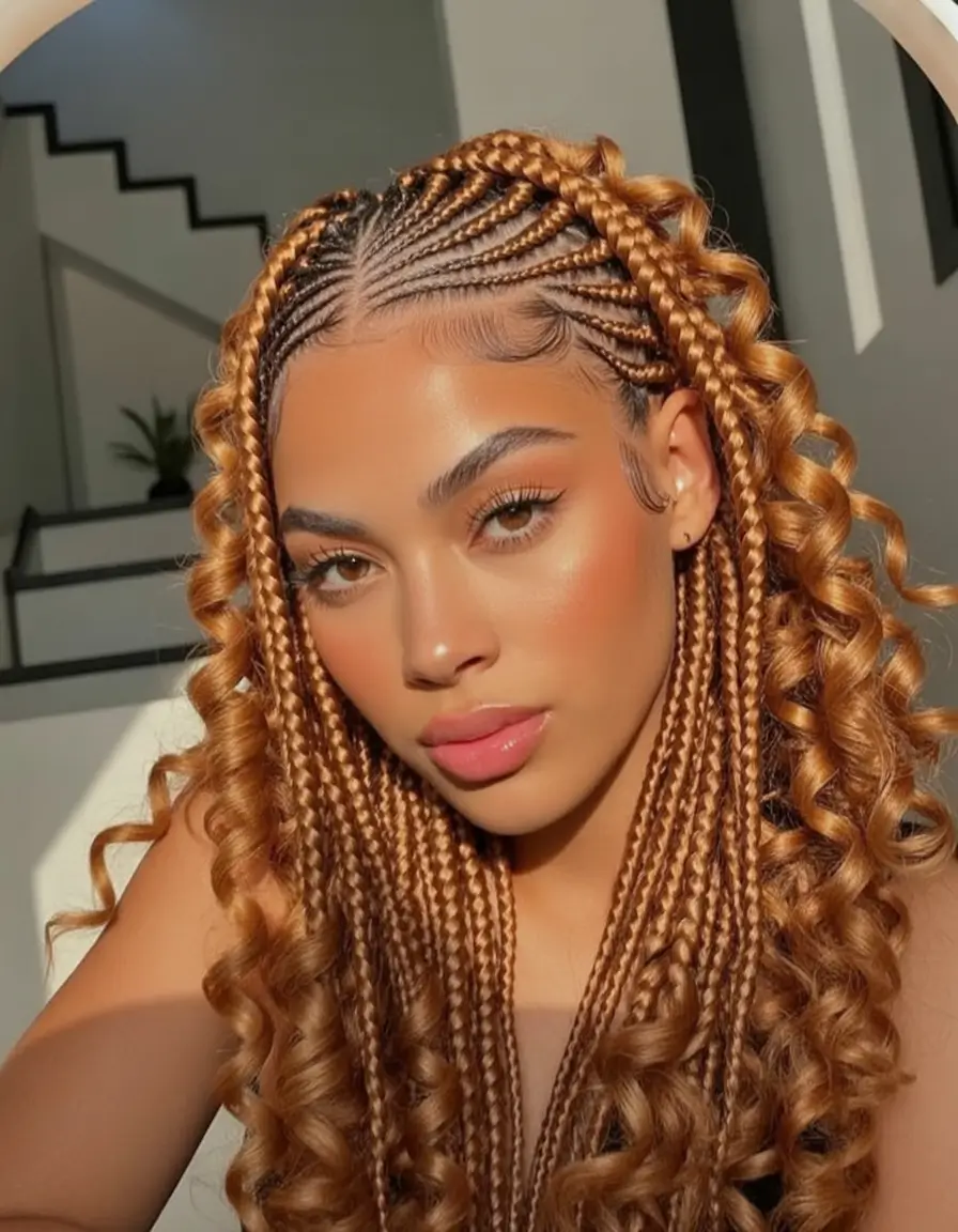 Gorgeous Braids for Black Women Summer 2025+Honey-Coated Boho Curls with Tight Braided Base