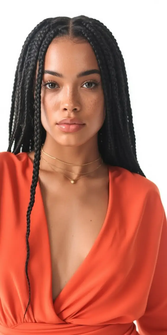 Gorgeous Braids for Black Women Summer 2025+Middle-Part Box Braids With Soft Elegance