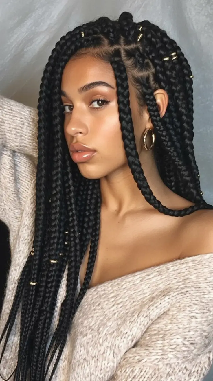 Gorgeous Braids for Black Women Summer 2025+Chunky Braids With Gold Accents