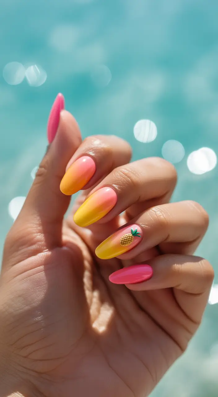 Hawaii Nail Inspo You’ll Love in 2025 Pineapple Crush with Gradient Glow