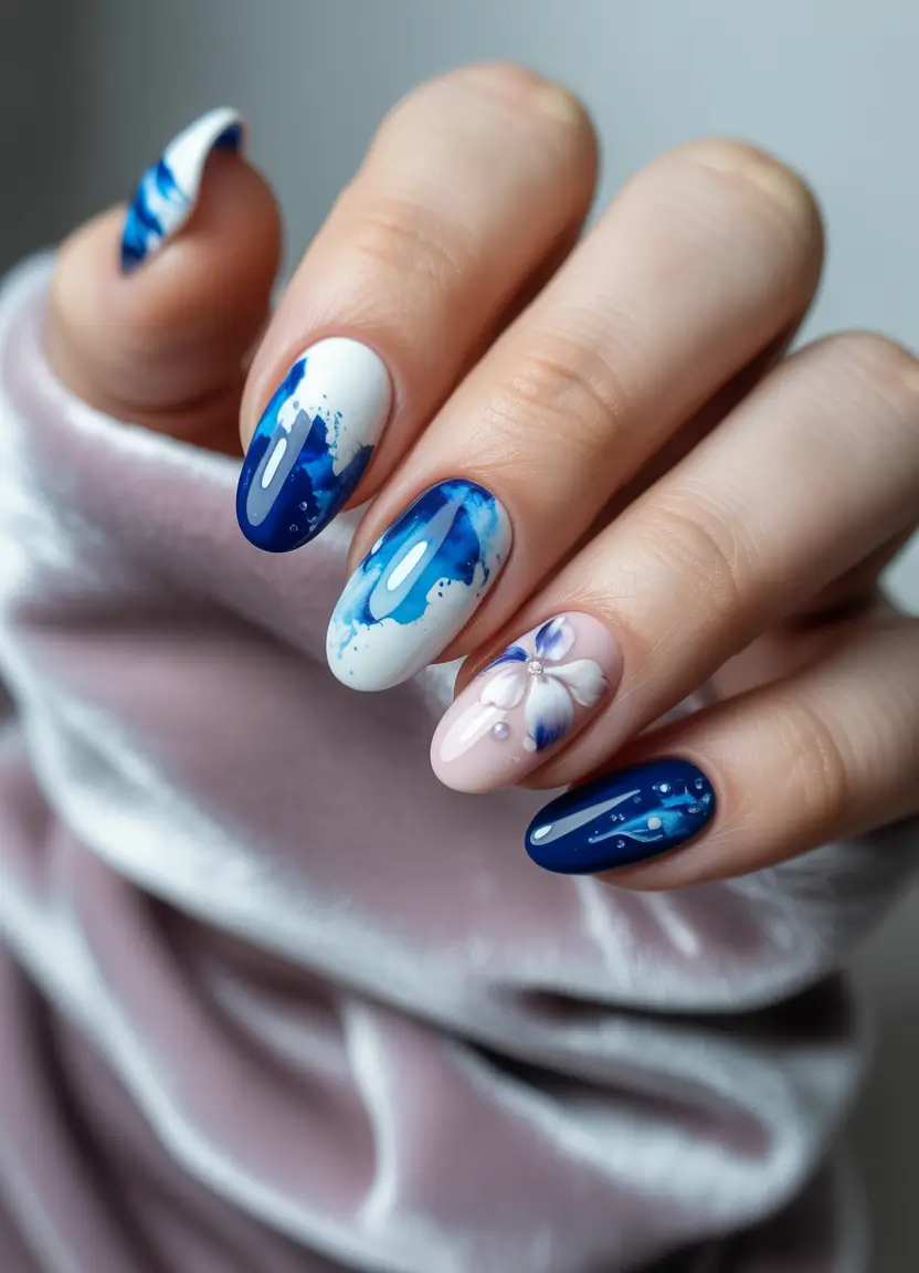Hawaii Nail Inspo You'll Love in 2025 Ocean Marble with Petal Accent