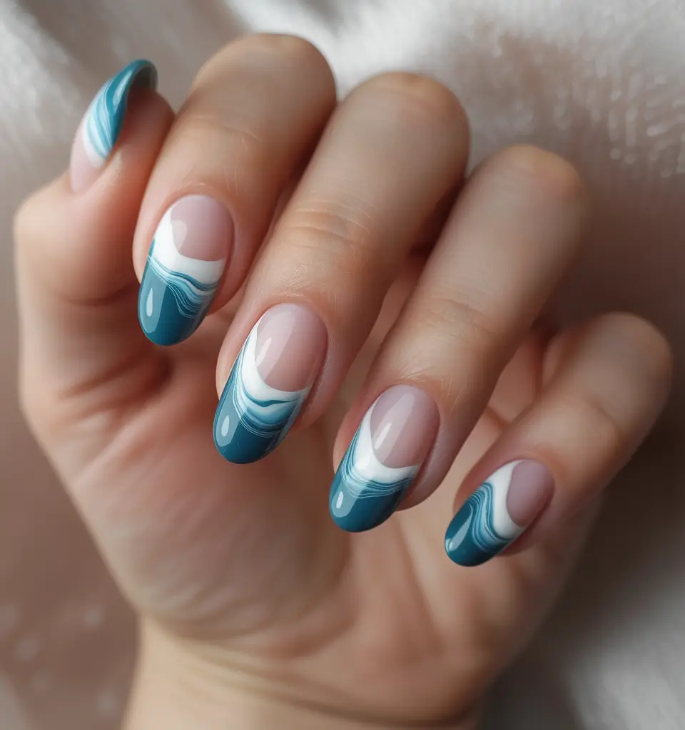 Hawaii Nail Inspo You’ll Love in 2025 Waveform Minimalism in Teal