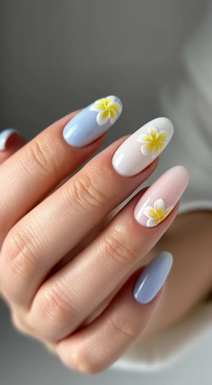 Hawaii Nail Inspo You’ll Love in 2025 Soft Plumeria Touch with Pastel Calm