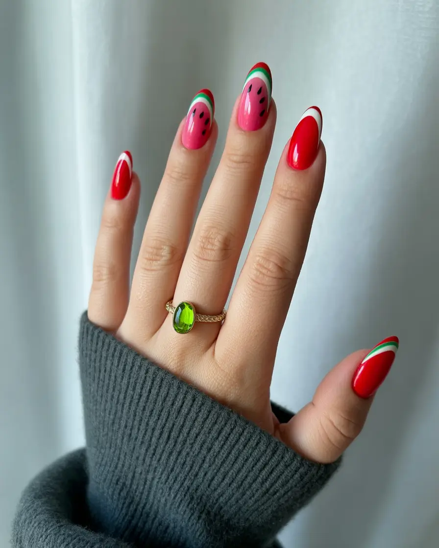 Juicy Watermelon Nails to Try in 2025 Sweet & Striking Half-Moon Melons