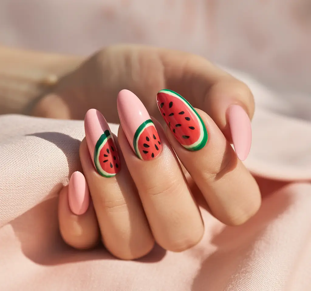 Juicy Watermelon Nails to Try in 2025 Pastel Matte Watermelon Fields