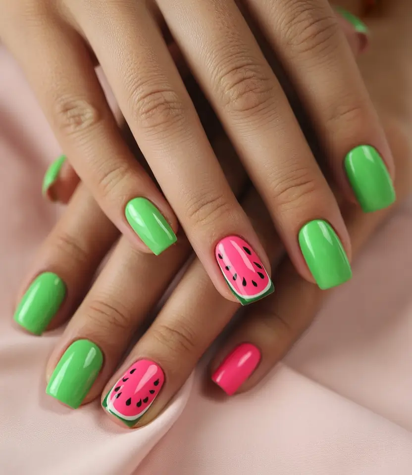 Juicy Watermelon Nails to Try in 2025 Lime Bright and Pretty in Pink