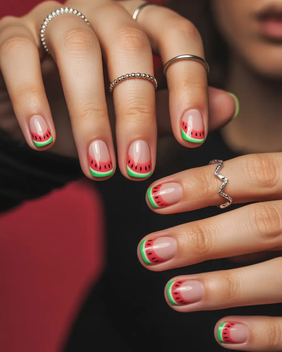 Juicy Watermelon Nails to Try in 2025 Micro Melon French Tips