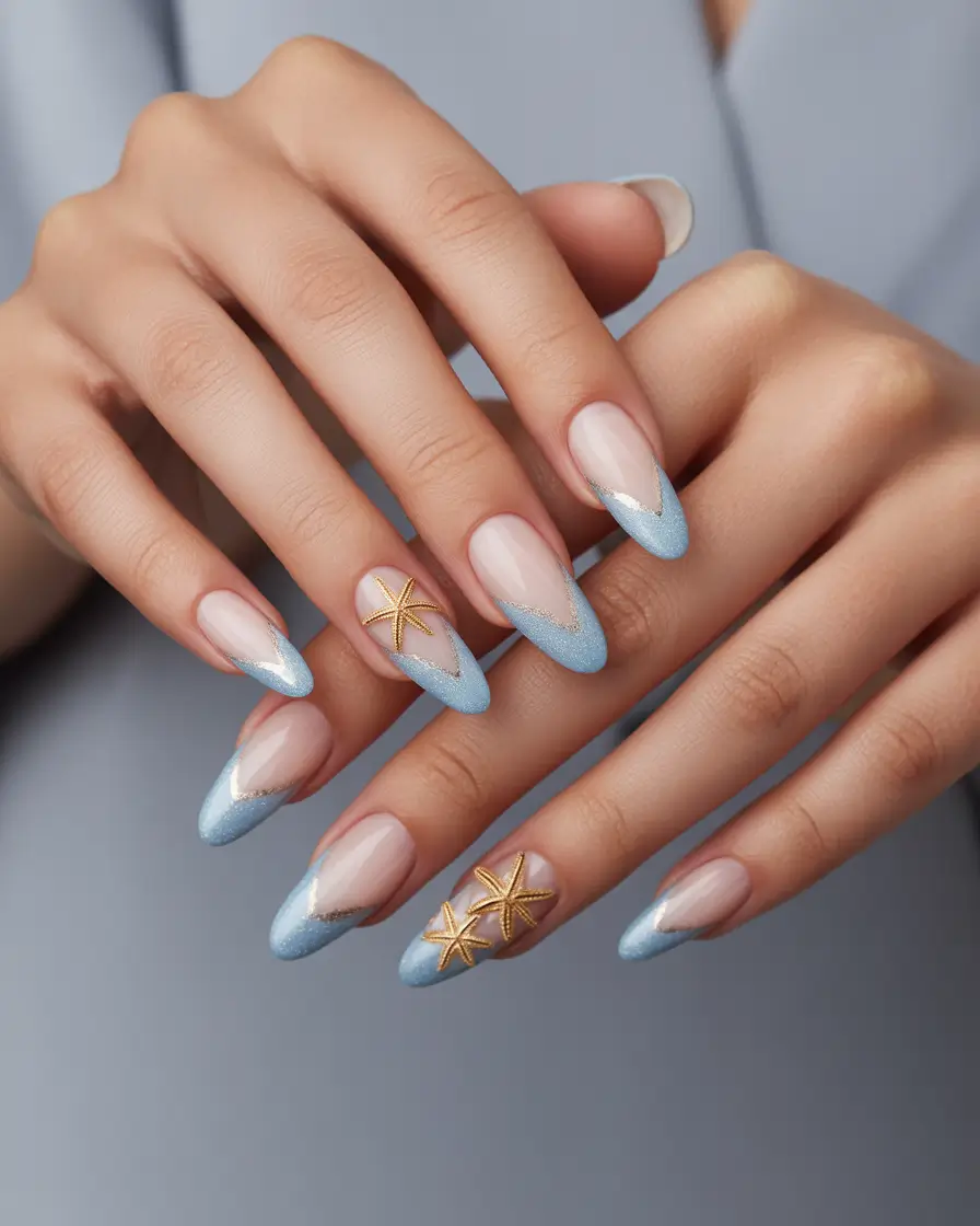 June 2025 Nail Colors Everyone’s Wearing Golden Starfish and Ocean Breeze
