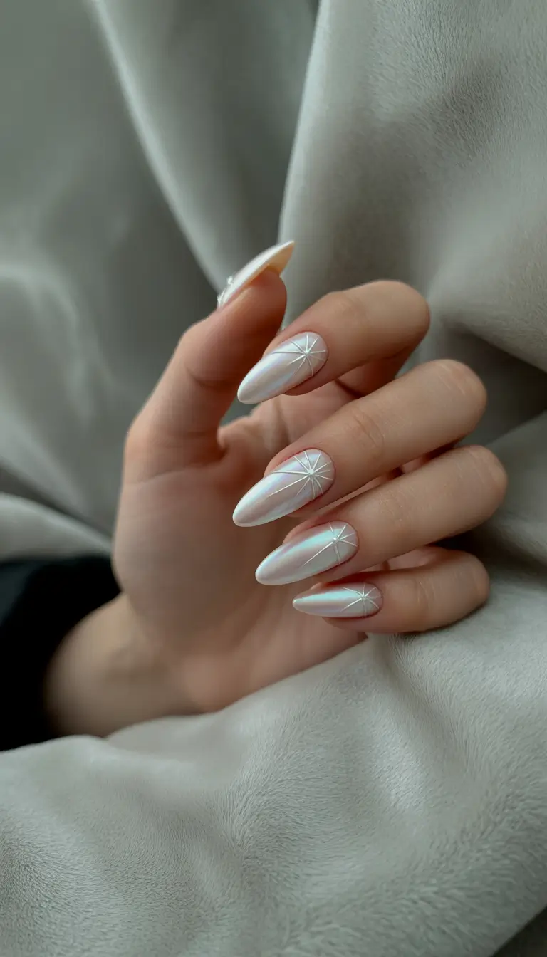 June 2025 Nail Colors Everyone’s Wearing Pearl White Elegance with Starry Accents