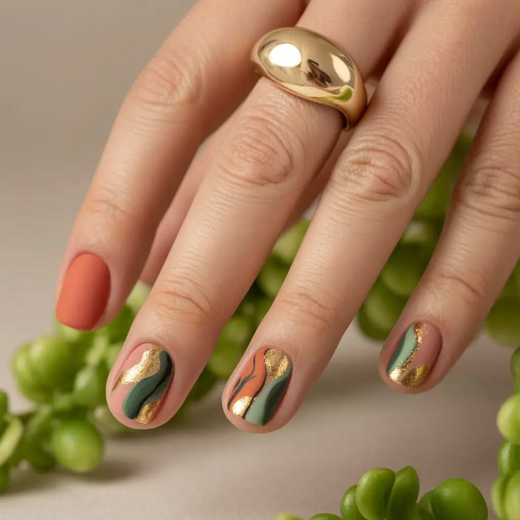 June 2025 Nail Colors Everyone’s Wearing Earthy Minimalism with Gold Touch