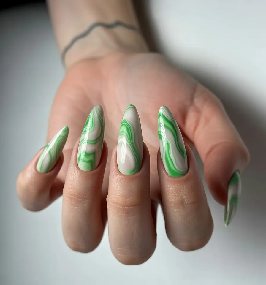 June 2025 Nail Colors Everyone’s Wearing Emerald Marble Magic