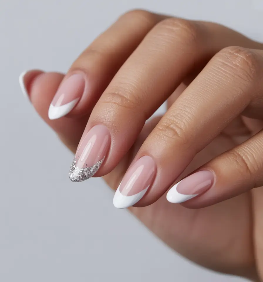 June 2025 Nail Colors Everyone’s Wearing - Classic French Sparkle