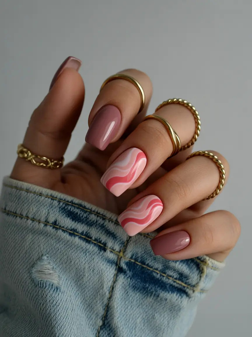 June 2025 Nail Colors Everyone’s Wearing - Blush Pink Swirls