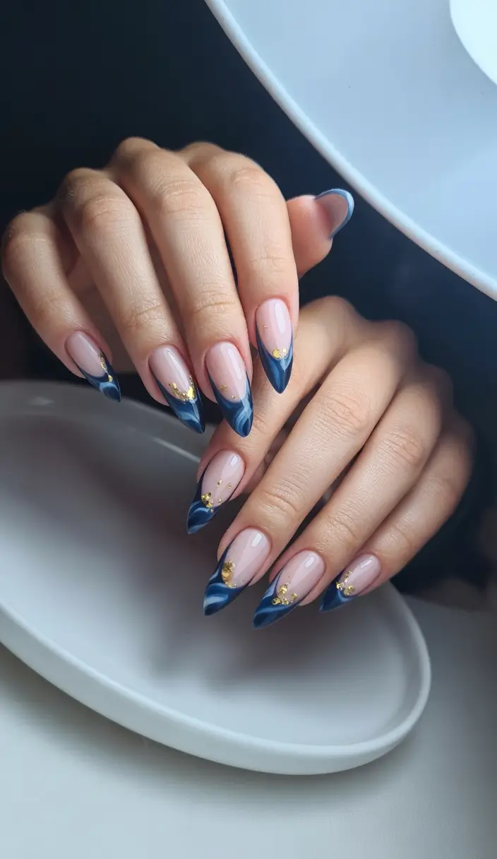 June 2025 Nail Colors Everyone’s Wearing Gold-Touched Ocean Waves