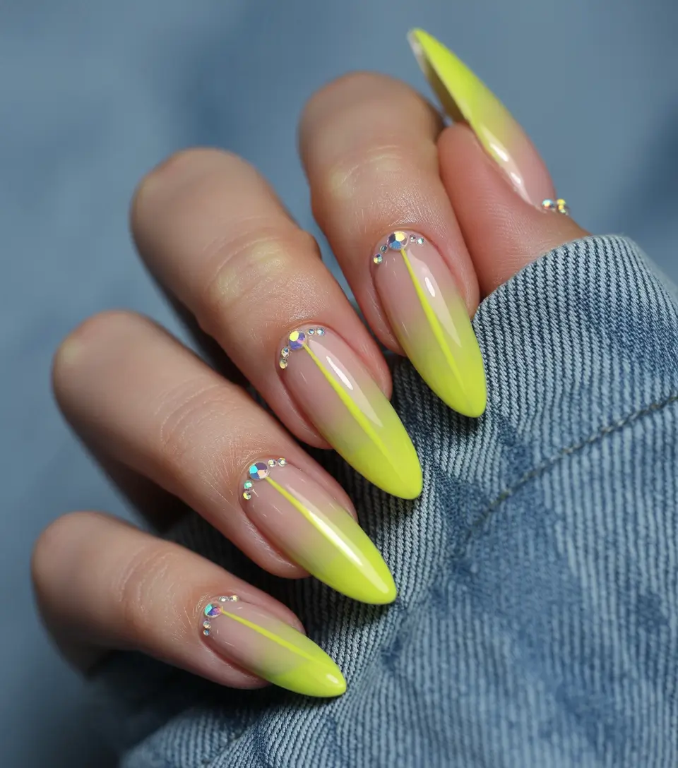 June 2025 Nail Colors Everyone’s Wearing Neon Sunshine with Crystal Elegance