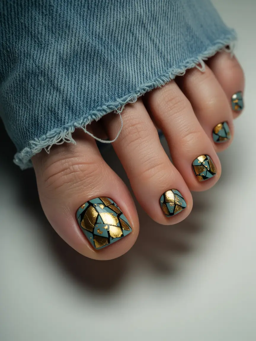 June 2025 Toe Nails for Sandal Season - Golden Geometric Chic